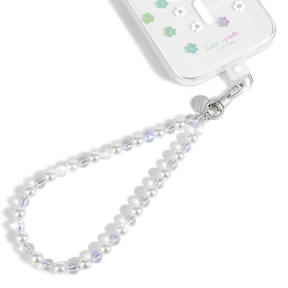 kate spade Clear Phone Strap in Sea Pearl and Silver - Picture 1 of 6